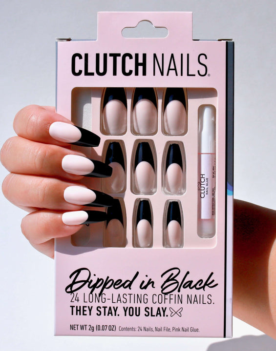 Dipped in Black | Black French Tip Press On Nails | Press on Nails