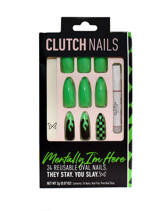 Mentally I'm Here | Black And Green Nails | Press On Nails
