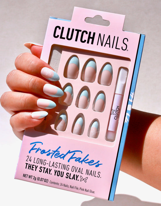 Frosted Fakes | Blue French Nails | Press on Nails