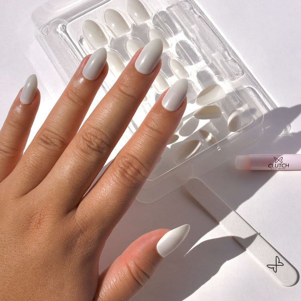 Fstrend White Frosted 24Pcs False Nails Matte Full Cover Medium Ballerina  Square Coffin Natural Fashion Acrylic Fake Nail for Women and Girls :  Amazon.in: Beauty